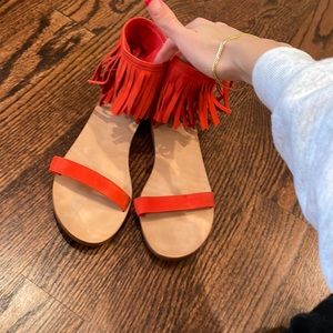 Kate spade suede fringe trim sandals orange. Size 8.5